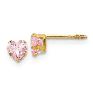 Madi K Kid's 14k  4mm Pink CZ Heart Earrings