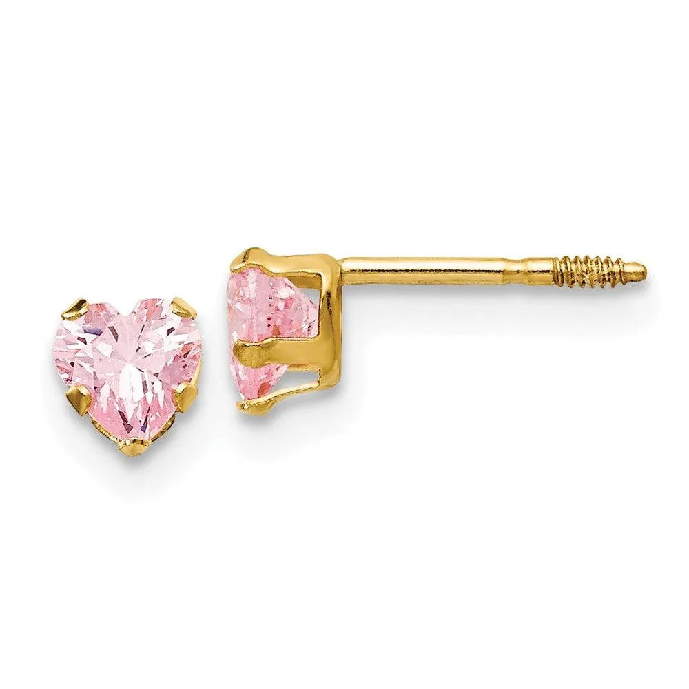 Madi K Kid's 14k  4mm Pink CZ Heart Earrings