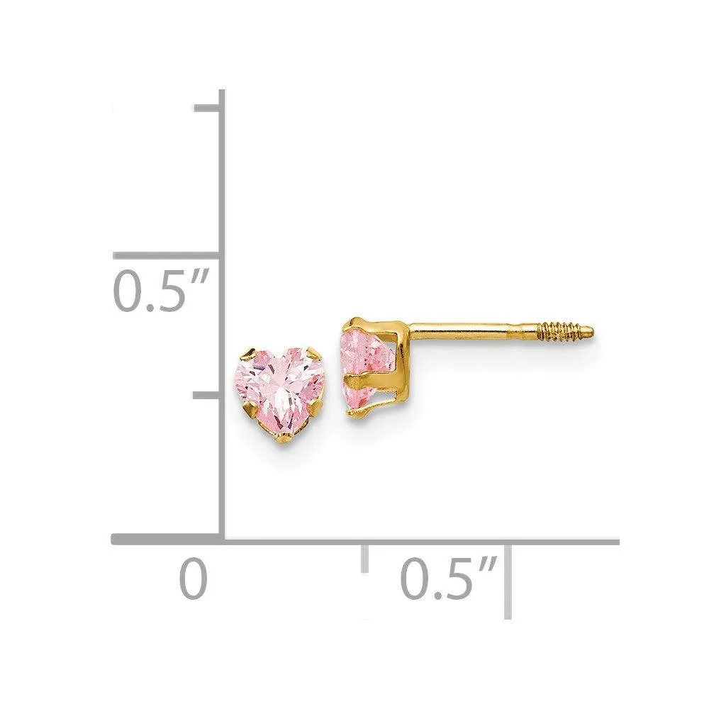 Madi K Kid's 14k  4mm Pink CZ Heart Earrings
