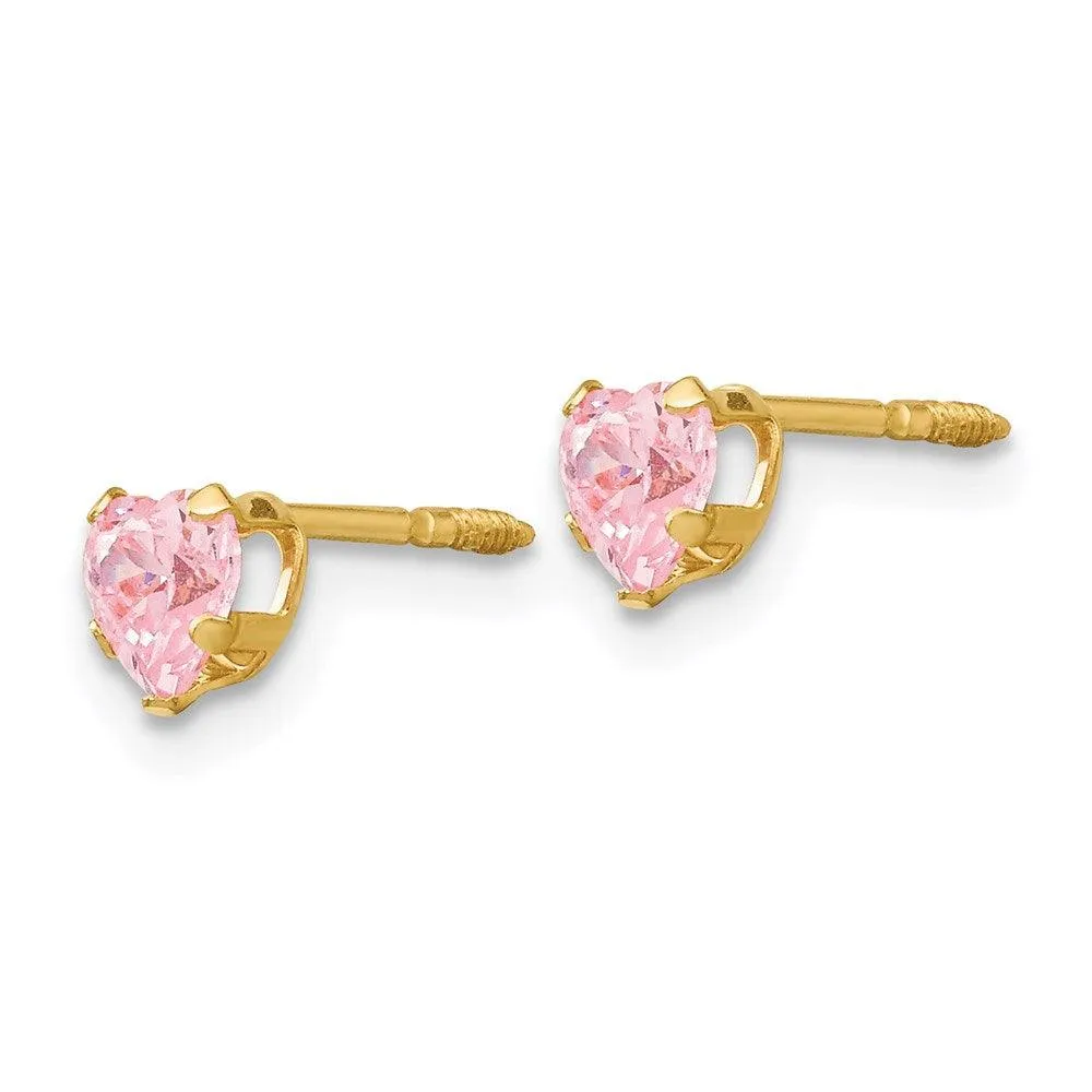 Madi K Kid's 14k  4mm Pink CZ Heart Earrings