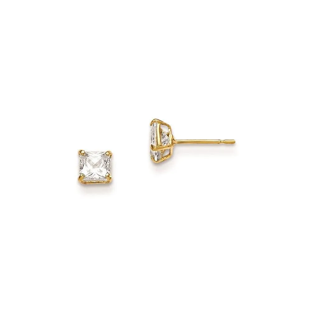 Madi K Kid's 14k  4mm Square CZ Basket Set Stud Earrings