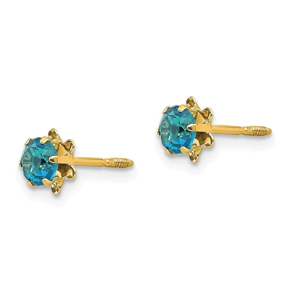 Madi K Kid's 14k  4mm Synthetic Blue Topaz (Dec) Screwback Earrings