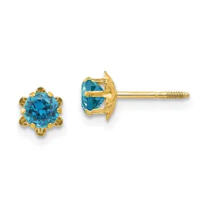 Madi K Kid's 14k  4mm Synthetic Blue Topaz (Dec) Screwback Earrings