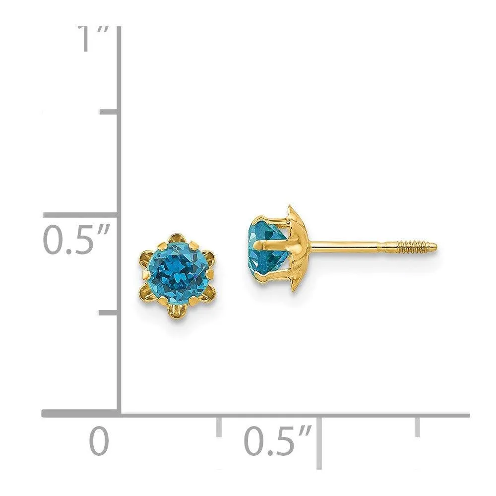 Madi K Kid's 14k  4mm Synthetic Blue Topaz (Dec) Screwback Earrings