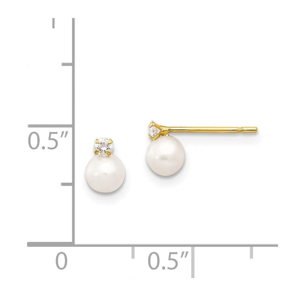 Madi K Kid's 14k  5-6mm Near Round FW Cultured Pearl CZ Post Earrings