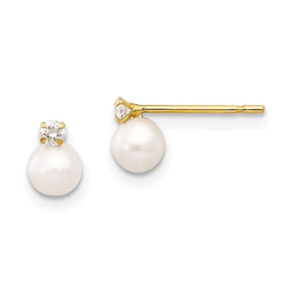 Madi K Kid's 14k  5-6mm Near Round FW Cultured Pearl CZ Post Earrings
