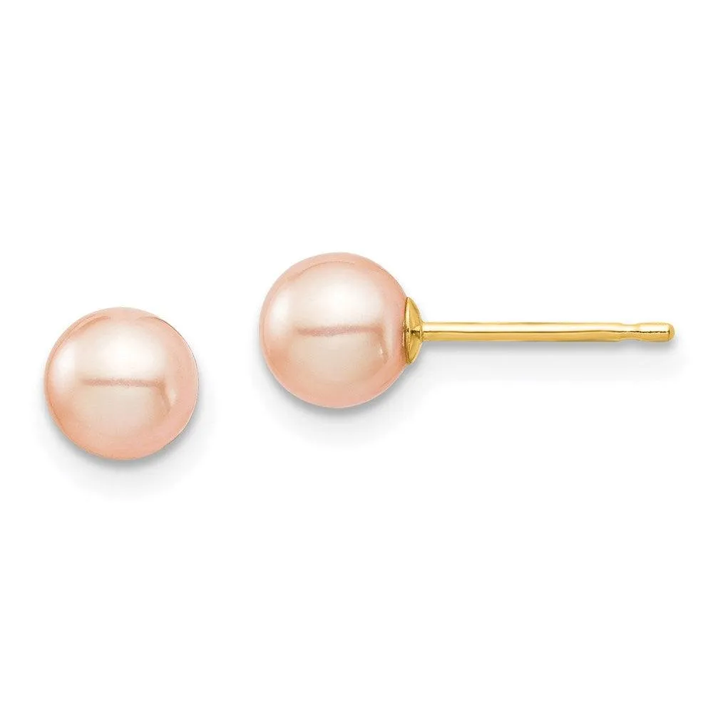 Madi K Kid's 14K  5-6mm Pink Round FW Cultured Pearl Stud Post Earrings