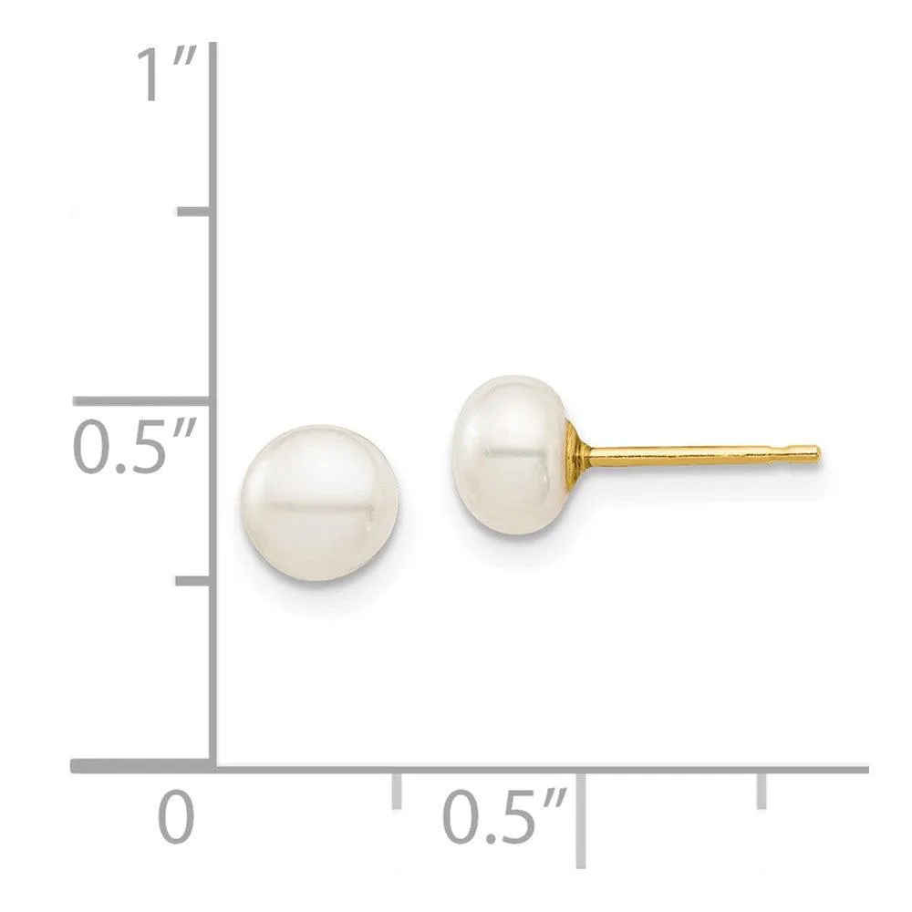 Madi K Kid's 14k  5-6mm White Button Freshwater Cultured Pearl Stud Post Earrings