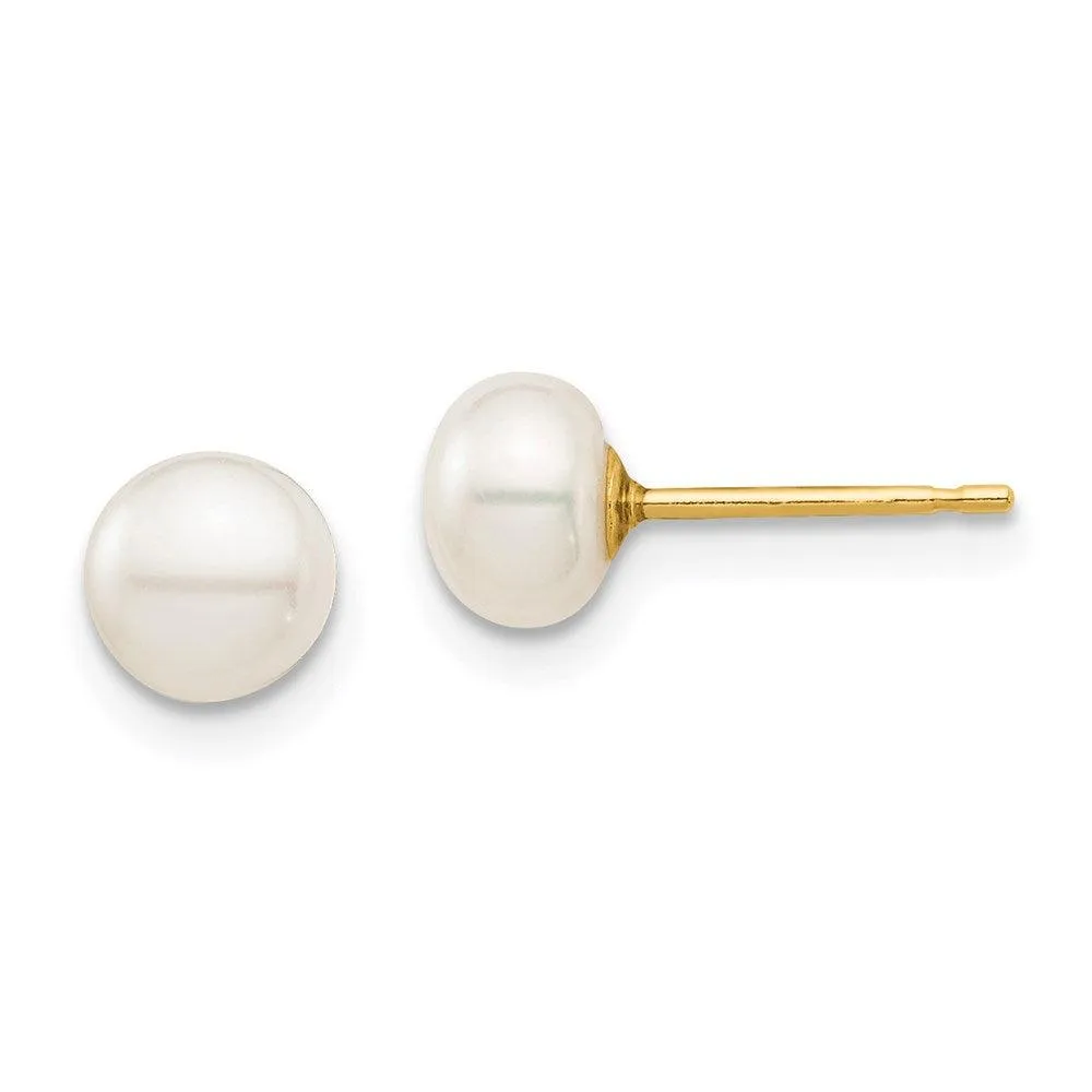Madi K Kid's 14k  5-6mm White Button Freshwater Cultured Pearl Stud Post Earrings