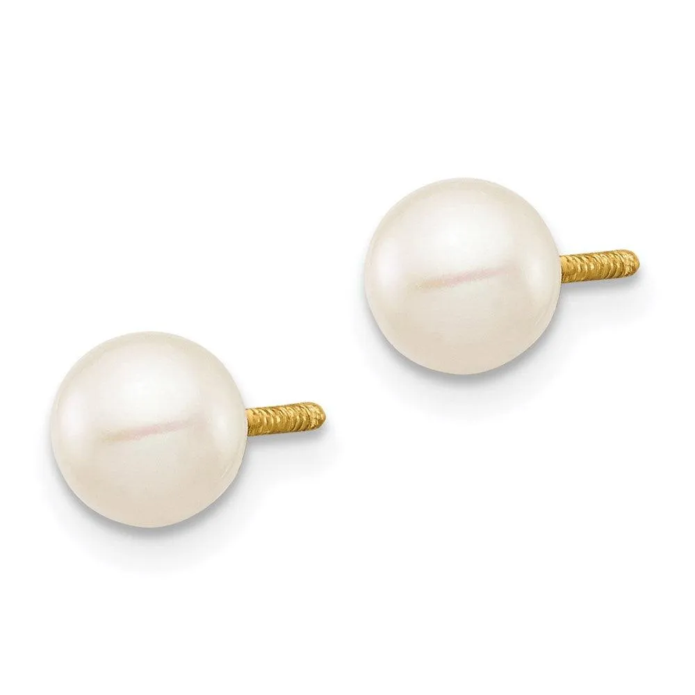 Madi K Kid's 14k  5-6mm White Near Round Freshwater Cultured Pearl Post Earrings
