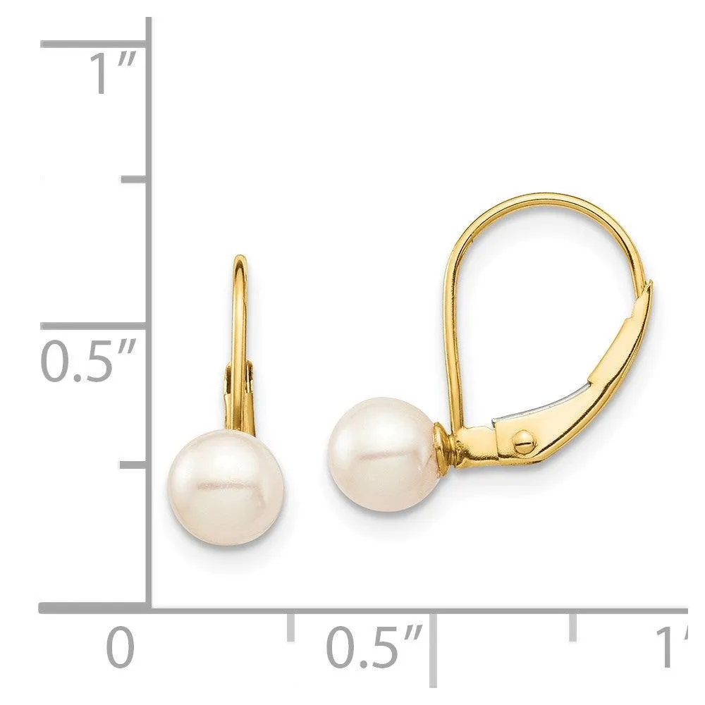 Madi K Kid's 14K  5-6mm White Round FW Cultured Pearl Leverback Earrings