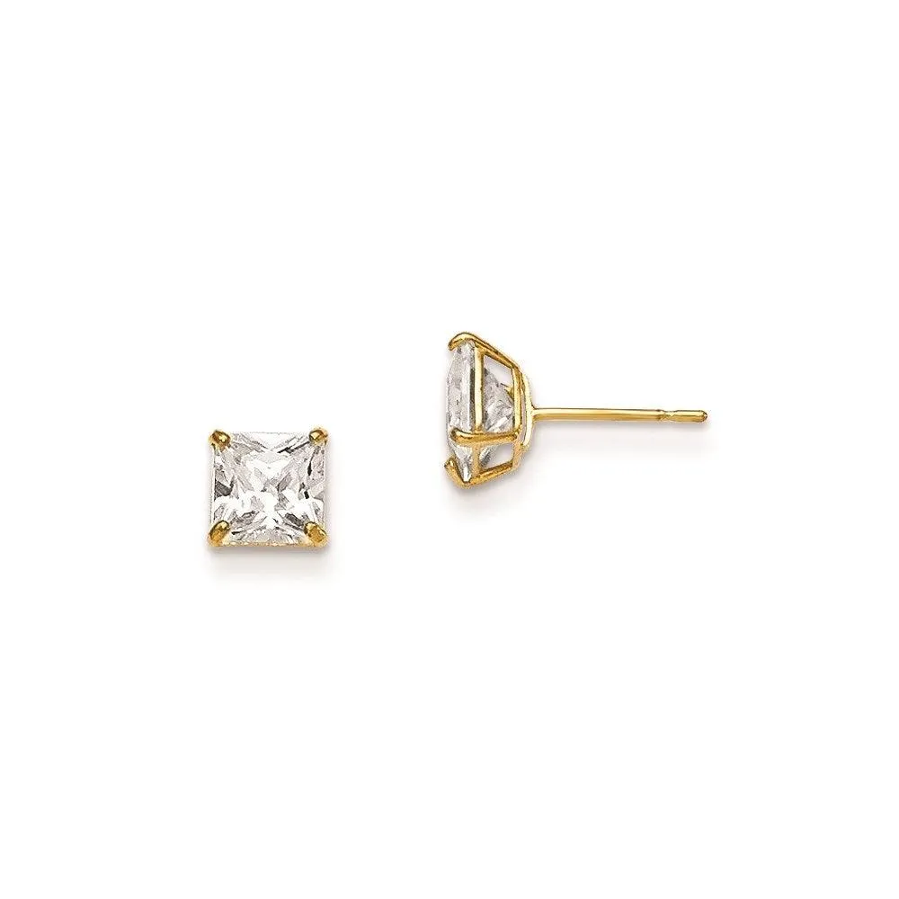 Madi K Kid's 14k  5mm Square CZ Basket Set Stud Earrings