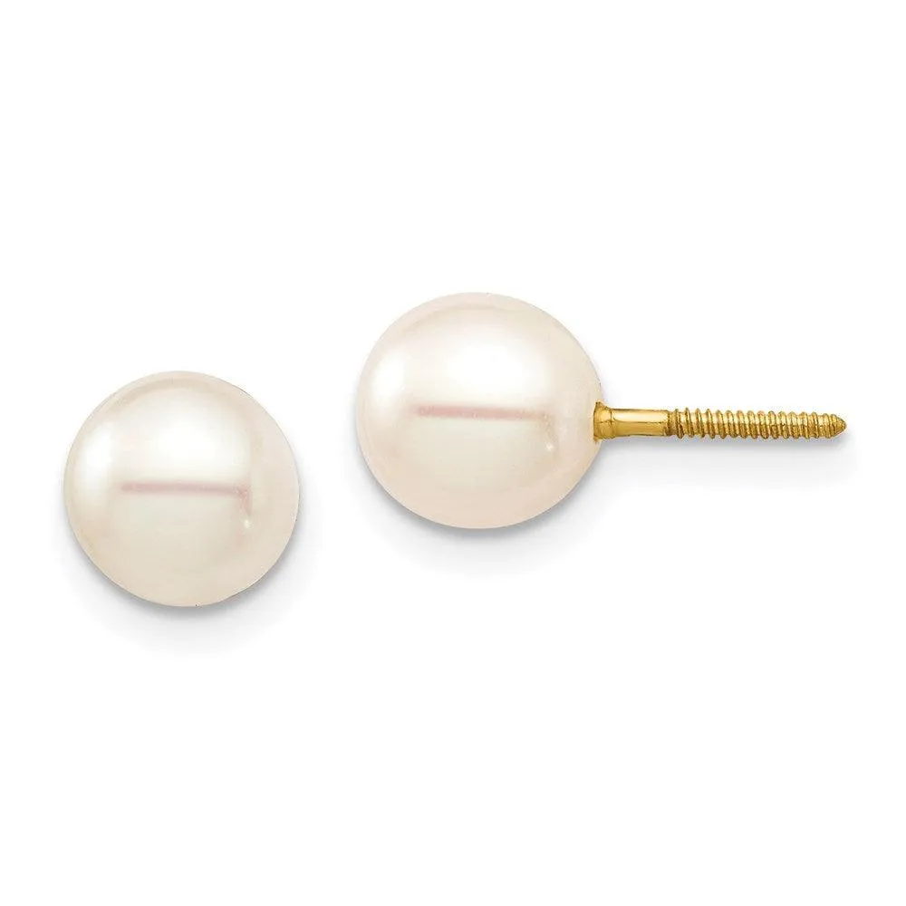 Madi K Kid's 14K  6-7 White Round Freshwater Cultured Pearl Stud Post Screwback Ea