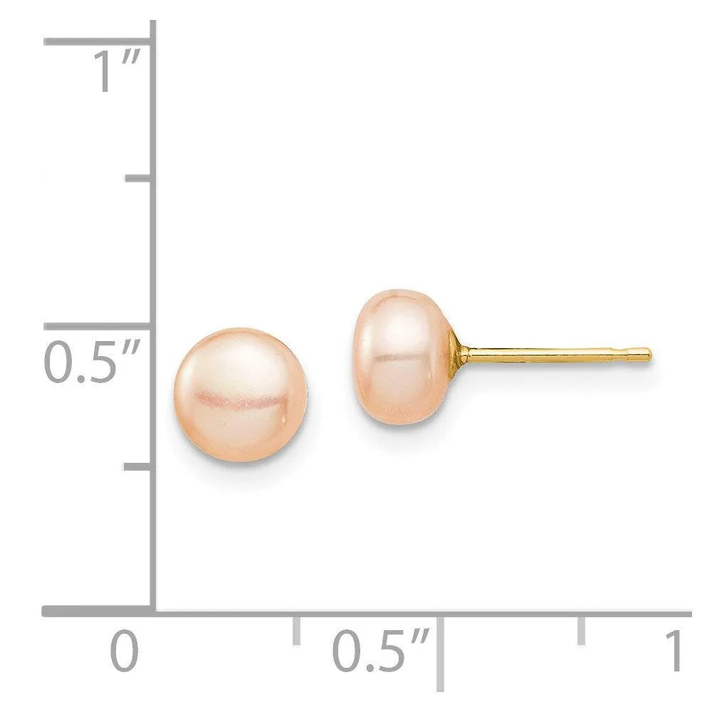 Madi K Kid's 14k  6-7mm Pink Button Freshwater Cultured Pearl Stud Post Earrings