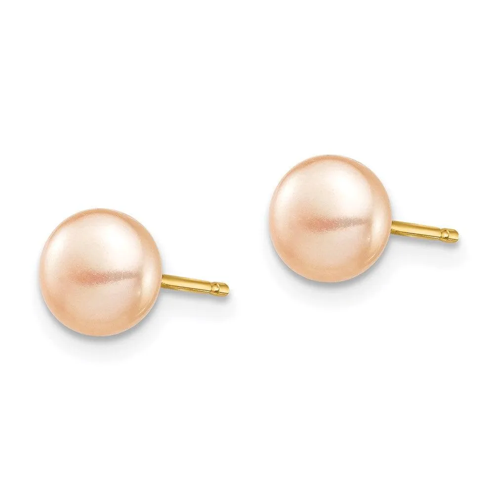 Madi K Kid's 14k  6-7mm Pink Button Freshwater Cultured Pearl Stud Post Earrings