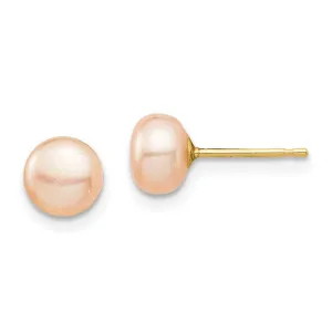 Madi K Kid's 14k  6-7mm Pink Button Freshwater Cultured Pearl Stud Post Earrings