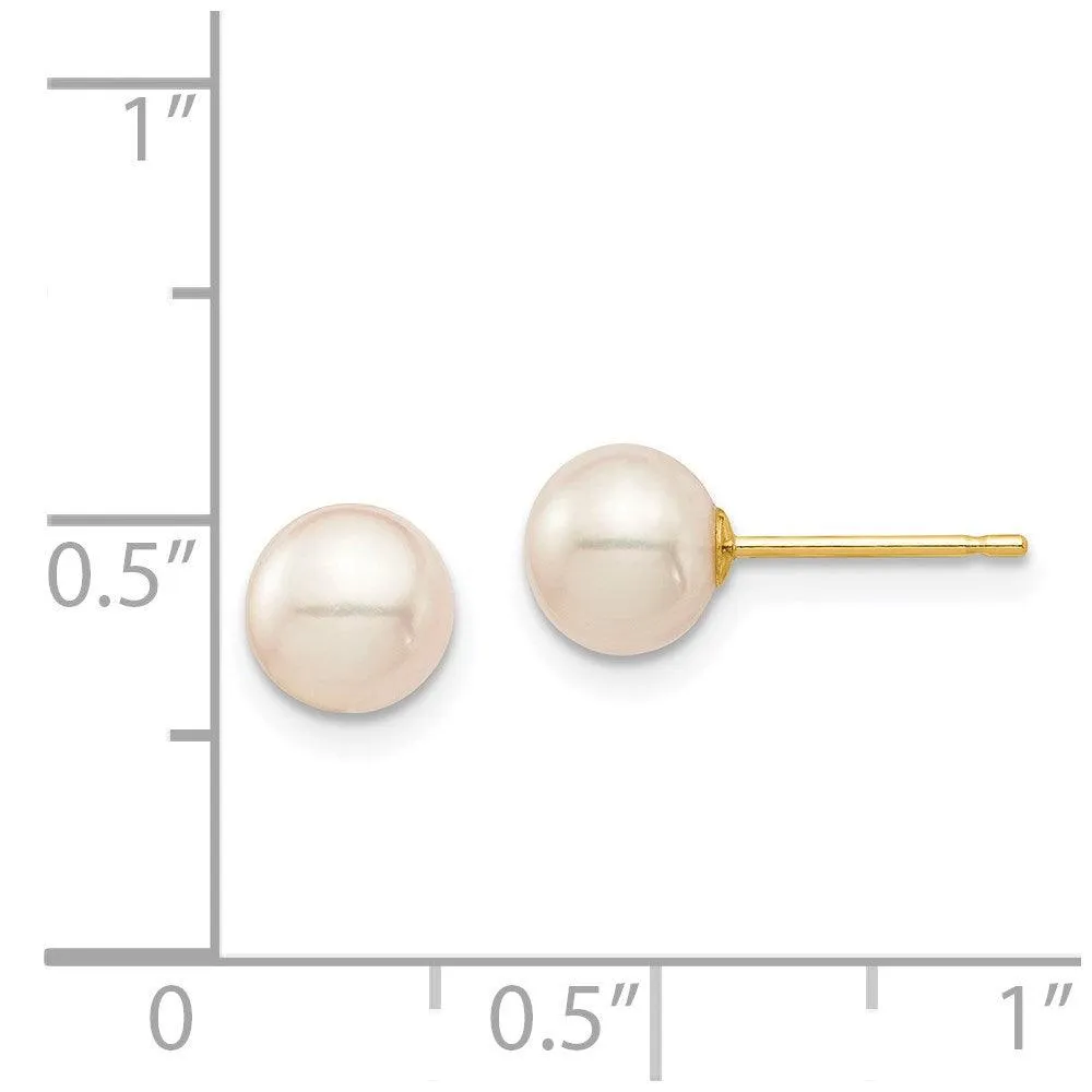 Madi K Kid's 14K  6-7mm White Round Freshwater Cultured Pearl Stud Post Earrings