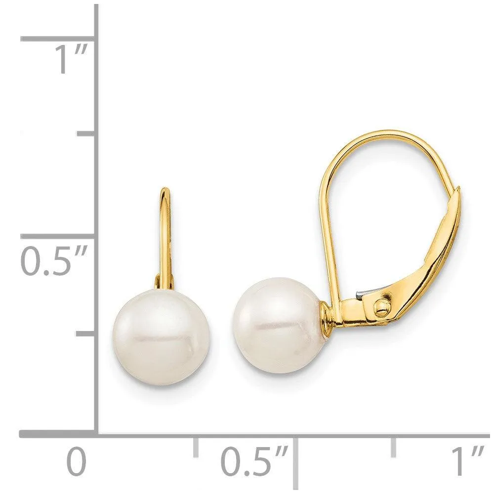 Madi K Kid's 14K  6-7mm White Round FW Cultured Pearl Leverback Earrings