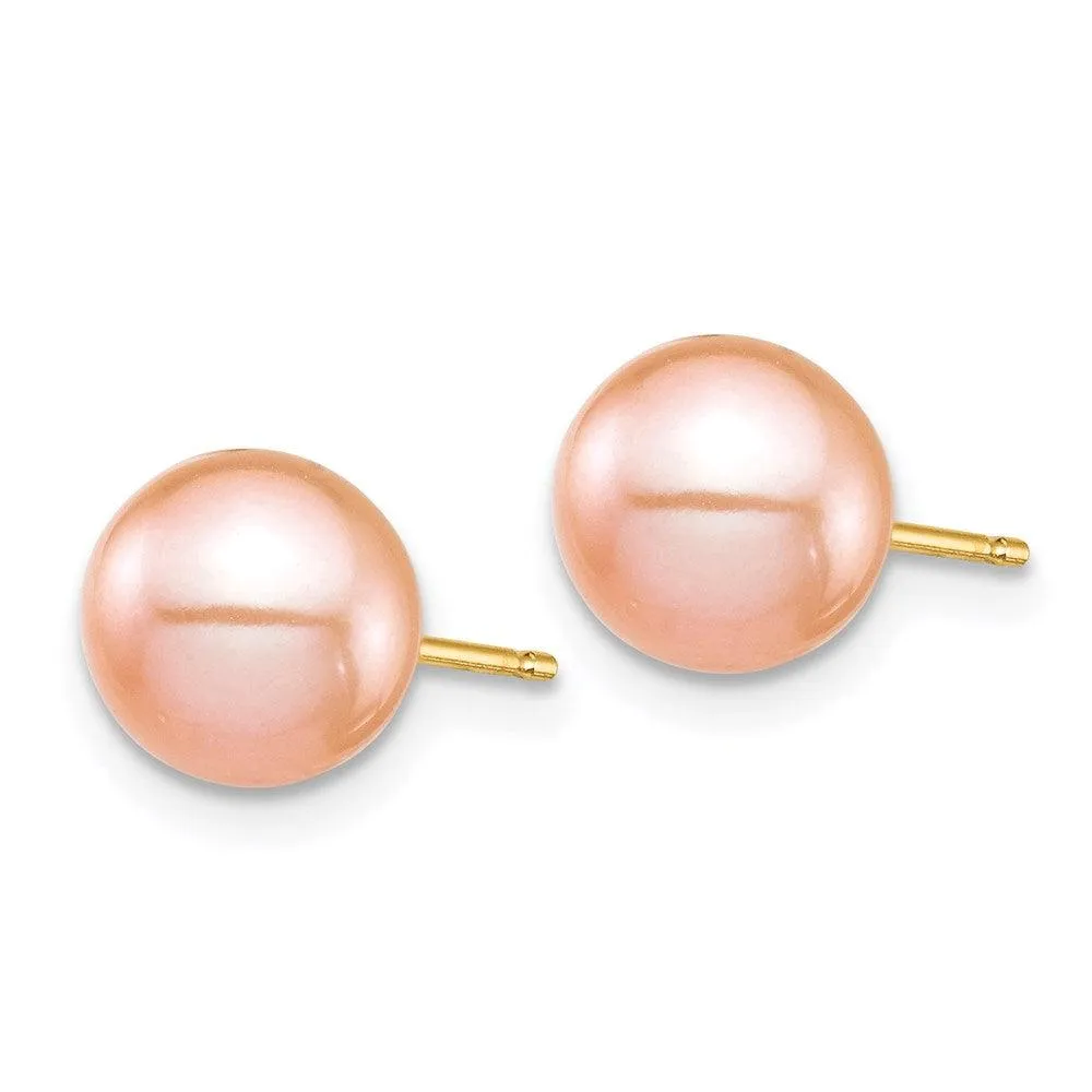 Madi K Kid's 14K  7-8mm Pink Round Freshwater Cultured Pearl Stud Post Earrings