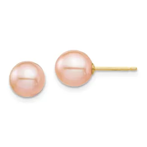Madi K Kid's 14K  7-8mm Pink Round Freshwater Cultured Pearl Stud Post Earrings