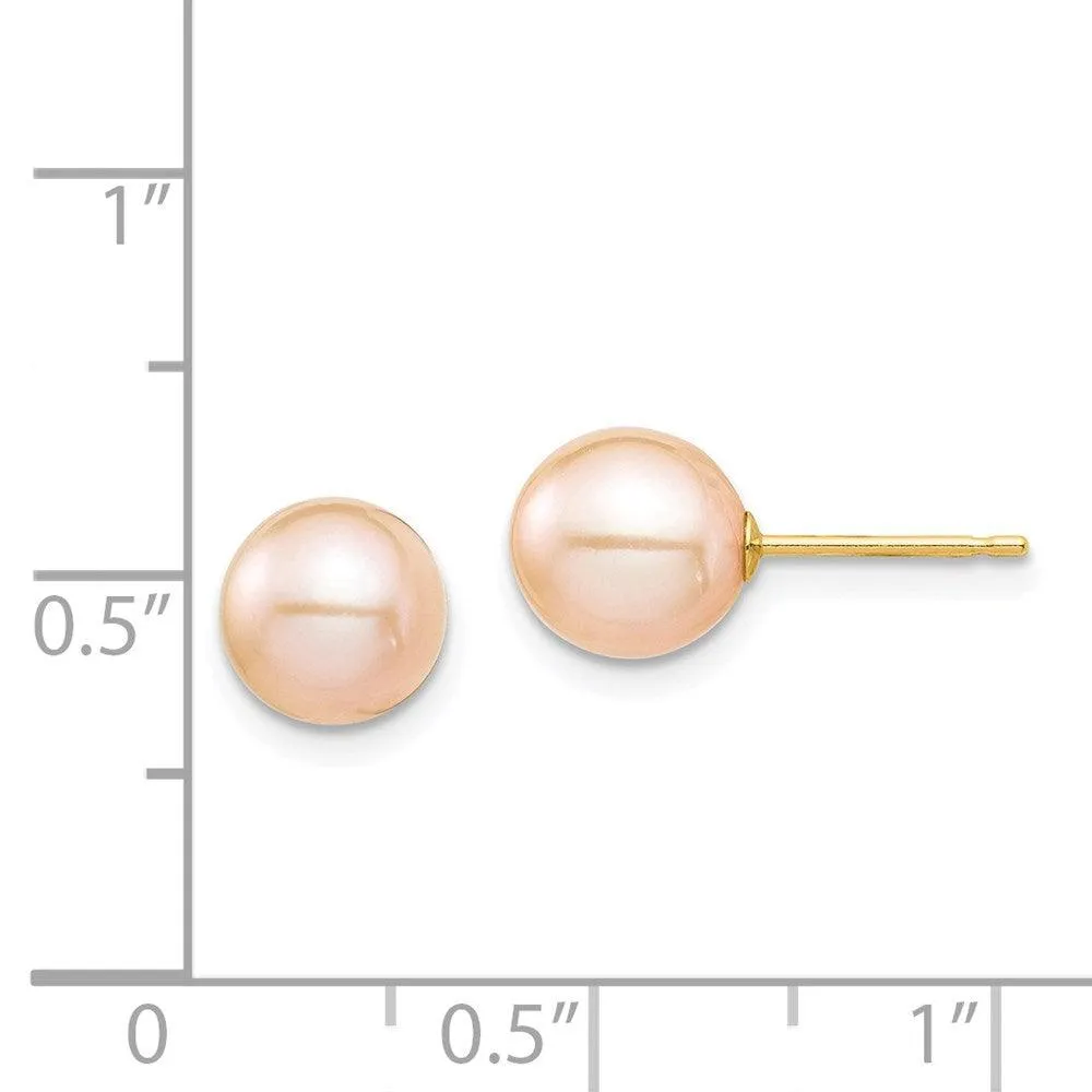Madi K Kid's 14K  7-8mm Pink Round Freshwater Cultured Pearl Stud Post Earrings