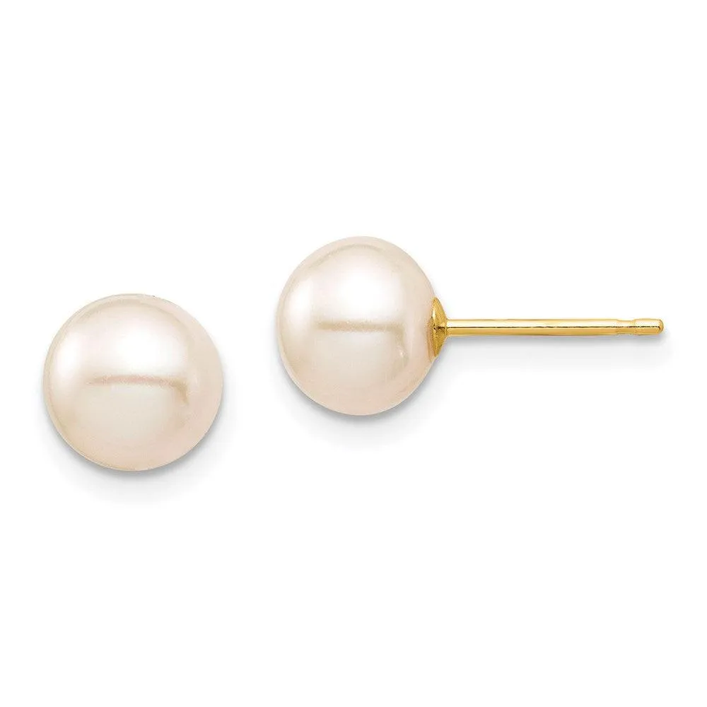 Madi K Kid's 14K  7-8mm White Round Freshwater Cultured Pearl Stud Post Earrings