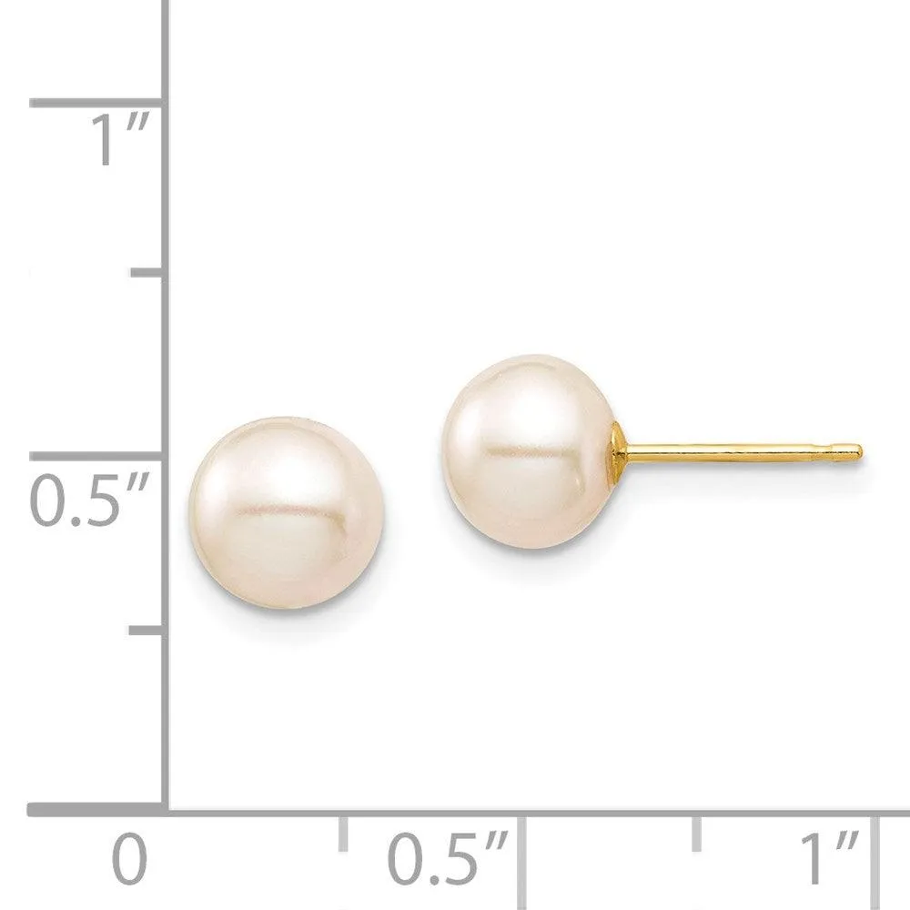 Madi K Kid's 14K  7-8mm White Round Freshwater Cultured Pearl Stud Post Earrings