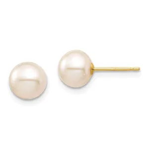 Madi K Kid's 14K  7-8mm White Round Freshwater Cultured Pearl Stud Post Earrings