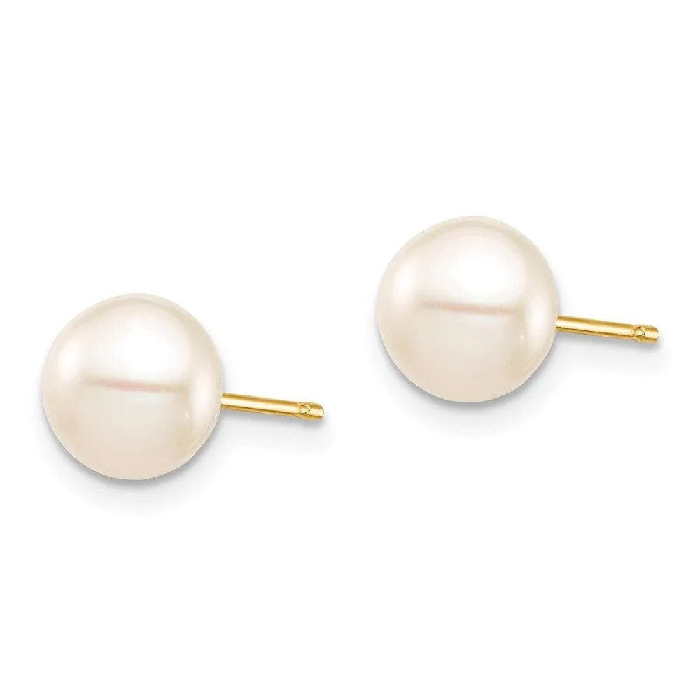 Madi K Kid's 14K  7-8mm White Round Freshwater Cultured Pearl Stud Post Earrings