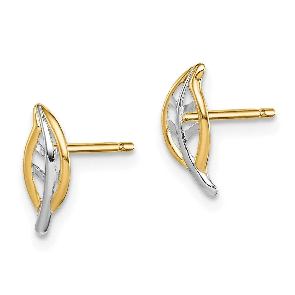 Madi K Kid's 14k  & White Rhodium Leaf Post Earrings