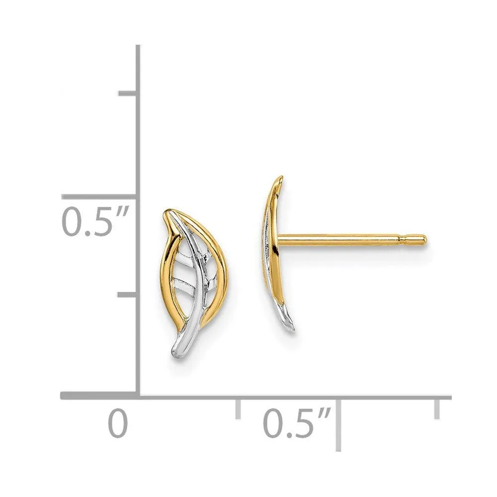 Madi K Kid's 14k  & White Rhodium Leaf Post Earrings
