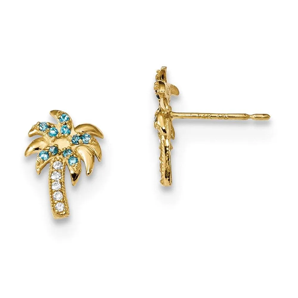 Madi K Kid's 14k  Blue & Clear CZ Palm Tree Post Earrings