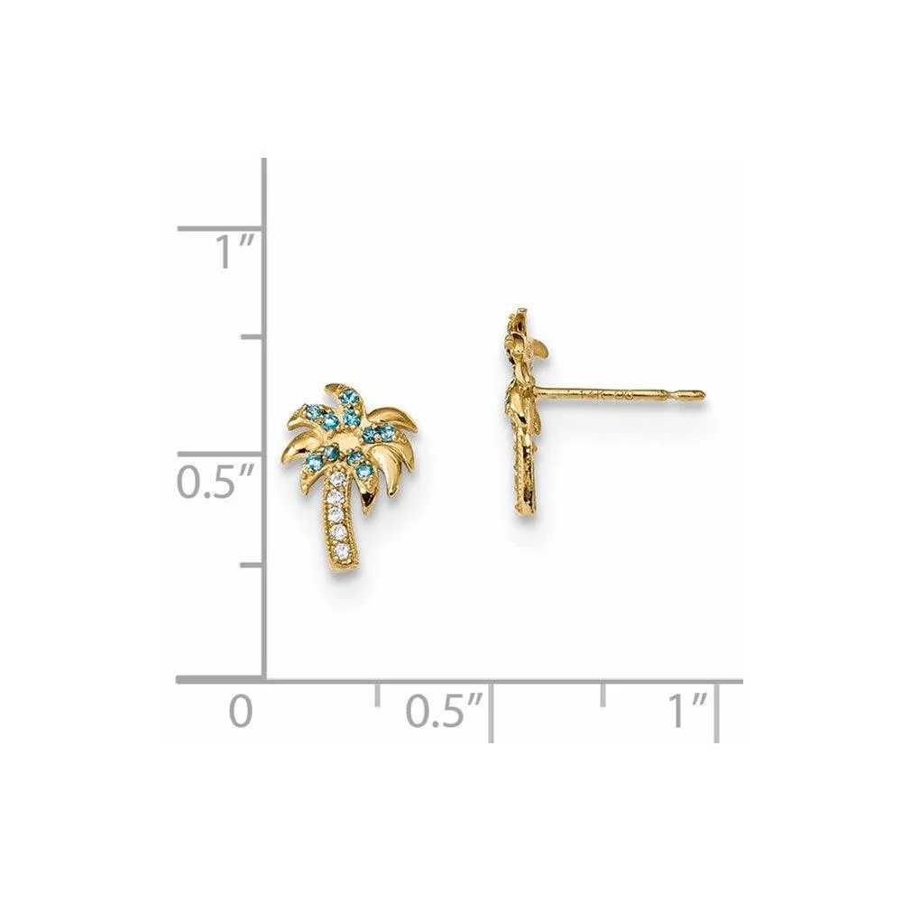Madi K Kid's 14k  Blue & Clear CZ Palm Tree Post Earrings