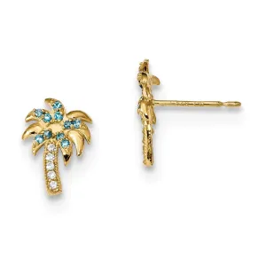 Madi K Kid's 14k  Blue & Clear CZ Palm Tree Post Earrings