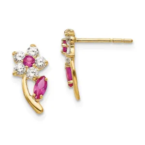 Madi K Kid's 14k  Clear & Red CZ Flower Post Earrings