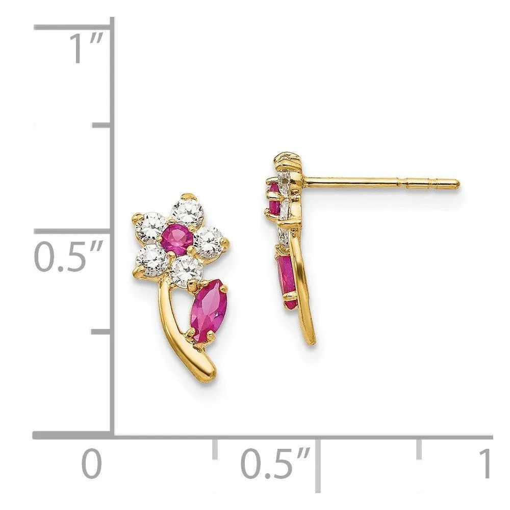 Madi K Kid's 14k  Clear & Red CZ Flower Post Earrings