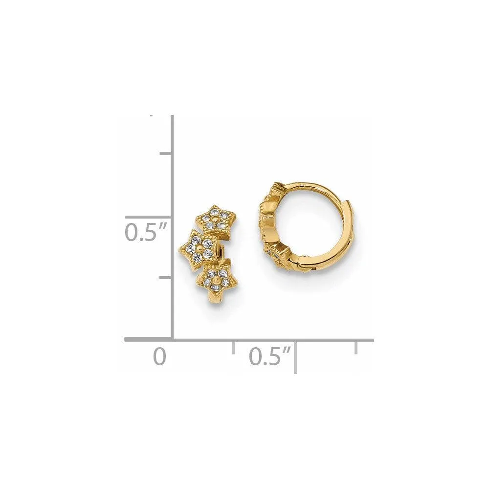 Madi K Kid's 14k  CZ 3-Star Hinged Hoop Earrings