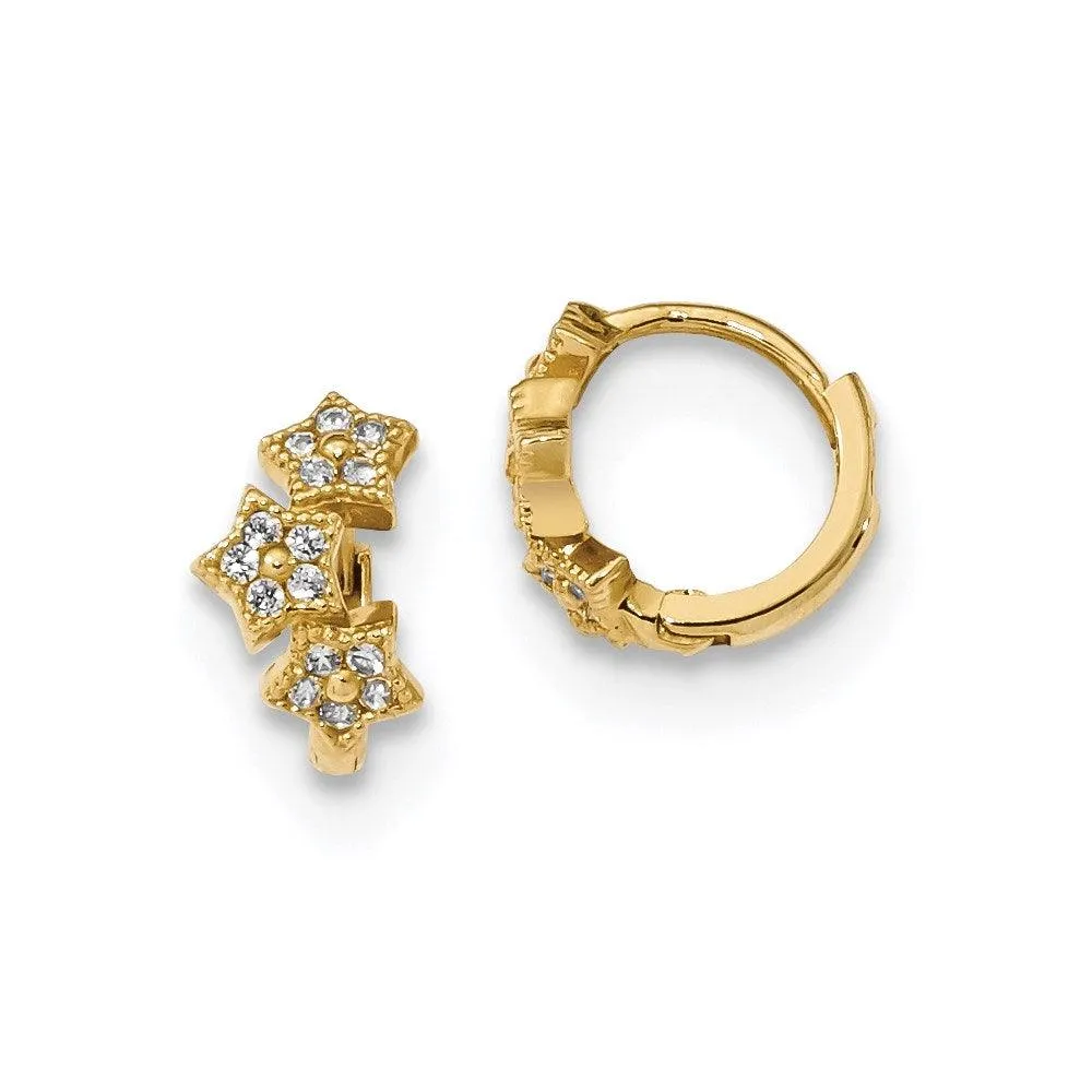 Madi K Kid's 14k  CZ 3-Star Hinged Hoop Earrings