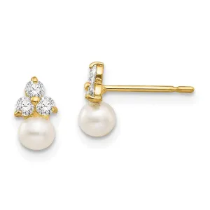 Madi K Kid's 14k  CZ and FW Cultured Pearl Post Earrings