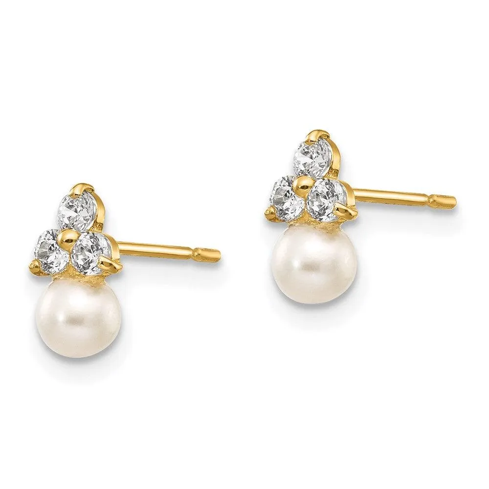Madi K Kid's 14k  CZ and FW Cultured Pearl Post Earrings
