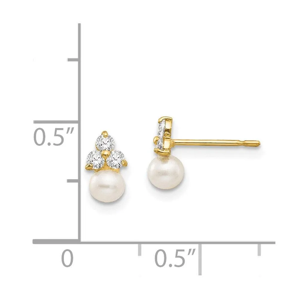 Madi K Kid's 14k  CZ and FW Cultured Pearl Post Earrings