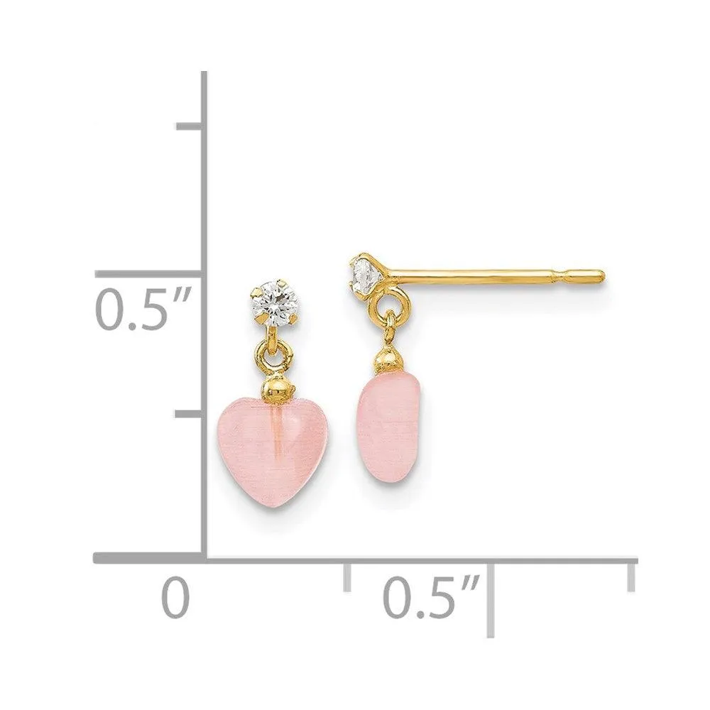Madi K Kid's 14k  CZ and Pink Cat's Eye Heart Dangle Post Earrings