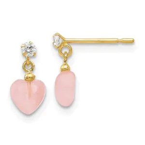 Madi K Kid's 14k  CZ and Pink Cat's Eye Heart Dangle Post Earrings