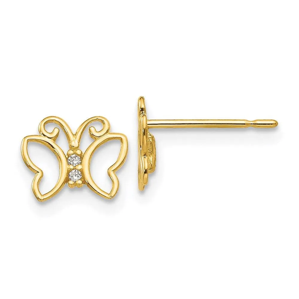 Madi K Kid's 14k  CZ  Butterfly Post Earrings