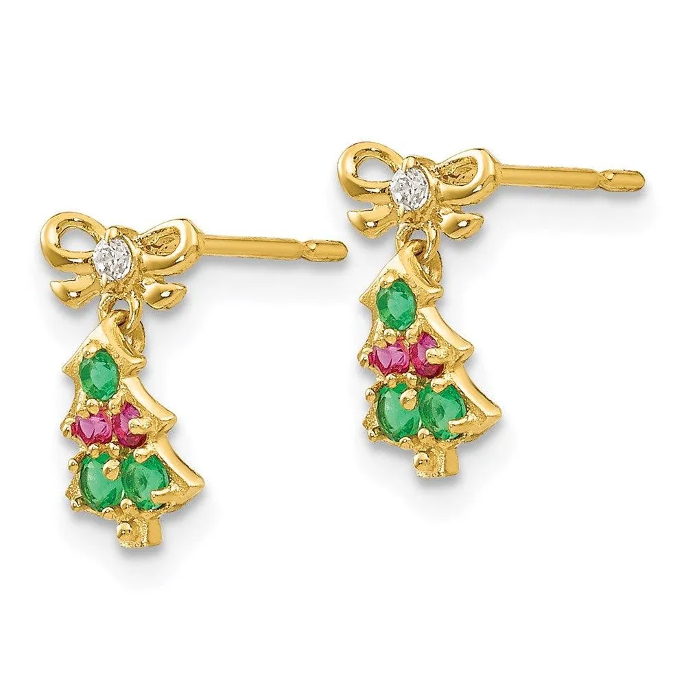 Madi K Kid's 14k  CZ  Christmas Tree Dangle Post Earrings