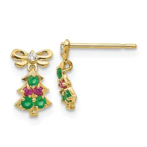 Madi K Kid's 14k  CZ  Christmas Tree Dangle Post Earrings