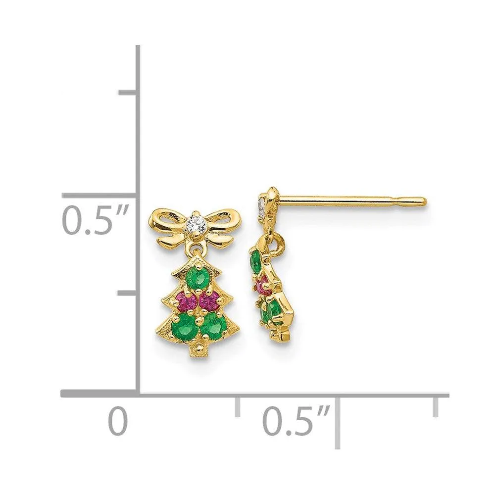 Madi K Kid's 14k  CZ  Christmas Tree Dangle Post Earrings