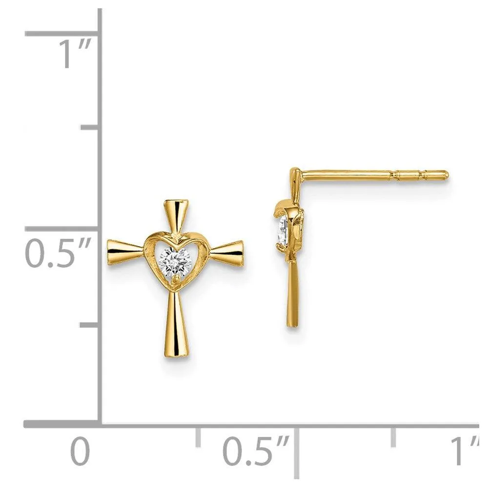 Madi K Kid's 14k  CZ Cross with Heart Post Earrings