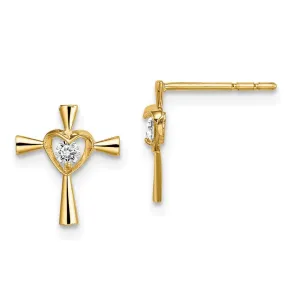 Madi K Kid's 14k  CZ Cross with Heart Post Earrings