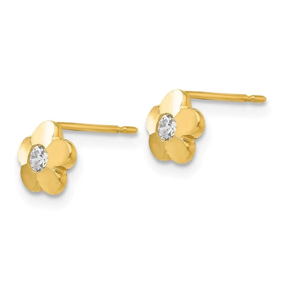 Madi K Kid's 14k  CZ D/C  Flower Post Earrings